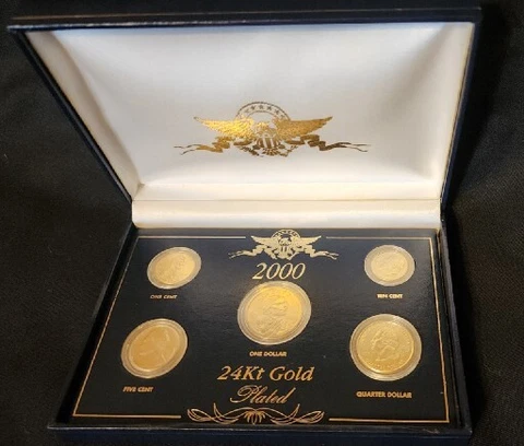 2000 5 piece 24 kt. Gold plated U.S. coin Original Box Very Nice Gift Cover
