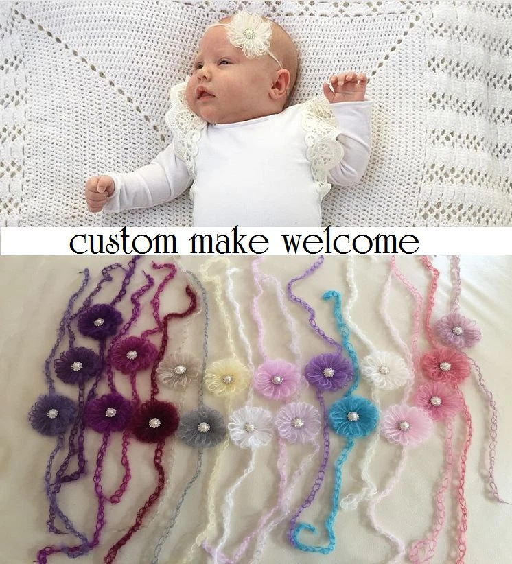 * Diadema súper suave con corbatas de mohair para recién nacidos bebés niñas foto utilería  Foto 1 de 4