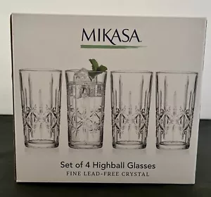 New!! 4 Mikasa Crystal Sydney 11.75 Oz Highball Glasses Beautiful Pattern!! - Picture 1 of 6