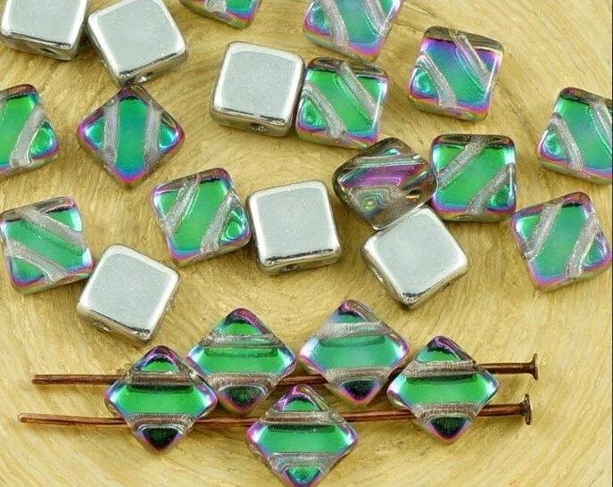 Cuentas de vidrio checo cuadradas de cristal sedosas de 2 agujeros 6 mm (30 piezas) Foto 1 de 1