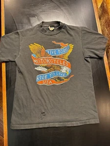 Vintage 1970er Harley-Davidson Motorrad T-Shirt Live To Ride Eagle Hanes Small schwarz - Bild 1 von 7