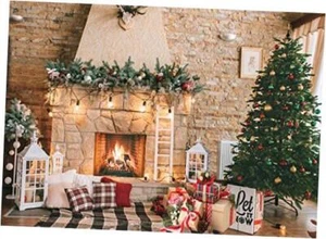 Weihnachten Kamin Motiv Hintergrund für Fotografie Weihnachten Fotografie 7x5ft - Bild 1 von 8