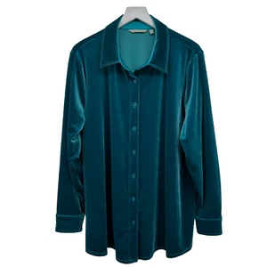 Soft Surroundings Tunic Top Shirt 1X Stretch Velvet Button Up Holiday Academia - Picture 1 of 10