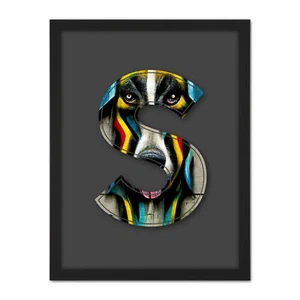 Letter S Stripe Dog Face Multicoloured Graffiti Initial Framed Wall Art 18X24 In - Bild 1 von 25