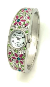 Wincci Ladies Metal Bangle Cuff Fashion Analog Watch Floral Rhinestones - Picture 1 of 5