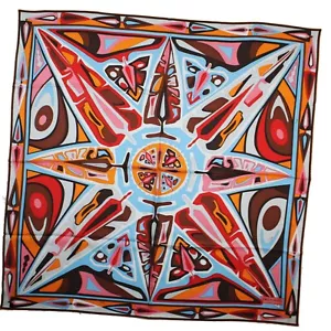 100% New EMILIO PUCCI Scarf White Orange Brown Red 36" Twill Silk Square 250490 - Picture 1 of 4