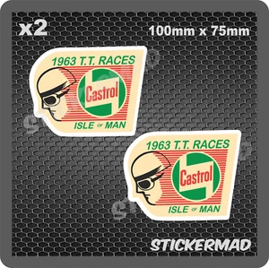 x2 Isle of Man TT Races Aufkleber klassisch Vintage Stil 1963 Castrol Manx Douglas - Bild 1 von 1