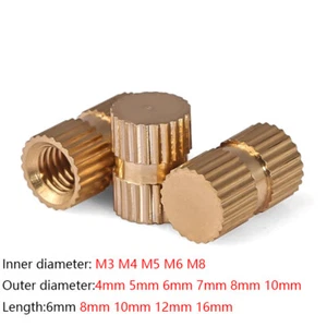 M3/M4-M8 Brass Knurled Nuts Blind Hole Single Pass Thread Insert Embedded Nuts - Picture 1 of 7
