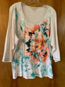 Top donna CJ Banks - bianco stampa tropicale con scintille - manica 3/4 - 1X - CE - Foto 1 di 2