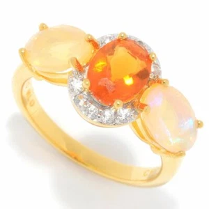 Meher's Jewelry 2.14ct Ethiopian Opal, Fire Opal & Zircon Vermeil Ring - Picture 1 of 4