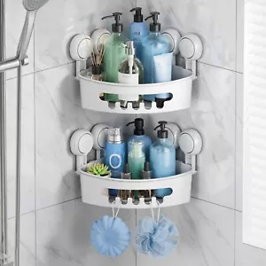 Suction Corner Shower Caddy Bathroom Shelf Storage Basket Wall Mounted Organizer - Picture 1 of 8