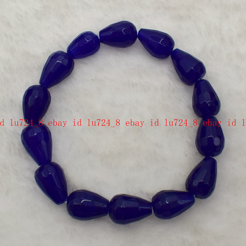 VALENTINO "Affascinante Braccialetto Perline Pietra Preziosa Goccia Giada Blu 10x14mm 7 5""