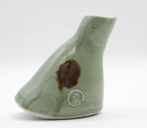 Vtg Handmade Art Pottery Bud Vase Unique Earthy Tone Green Brown 3.5” Marked JS - Picture 1 of 14