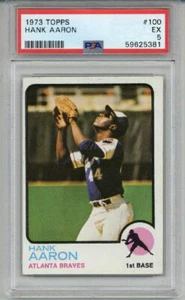 1973 TOPPS #100 HANK AARON BASEBALL CARD ATLANTA BRAVES PSA 5 NEW LABEL LOW POP - Picture 1 of 2