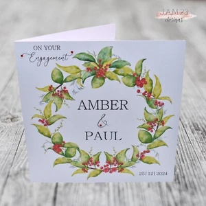 Personalised Christmas Winter Engagement Wreath Card - Picture 1 of 9