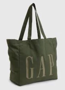 NEW! GAP Logo Tote Bag *DEEP GREEN Canvas * Inside Zip Pocket SOLD OUT ONLINE - Picture 1 of 11
