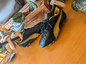 Retro Puma King Leder Fußballschuhe UK Größe 5 Vintage schwarz gelb - Bild 1 von 10