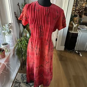 Vintage 90s positive attitude dress Red Asian Grunge Cherry Blossom Floral Y2K - Picture 1 of 10