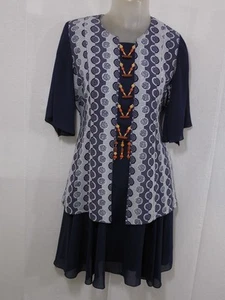 Blazer de mujer de gasa con cucharada de 2 piezas pequeño 4 6 manga corta línea A falda azul - Imagen 1 de 10