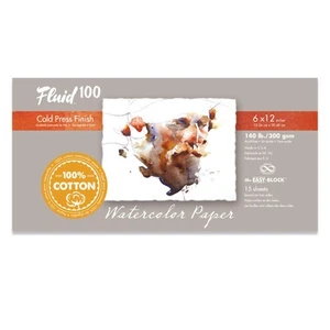 Fluid 100 Watercolor Block 15 Sheets 6 x 12 inch 140lb/300gsm 100% Cotton - Picture 1 of 6