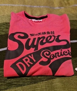 Ladies Superdry Sonic t shirt In Bright Pink With Black Text - Picture 1 of 6