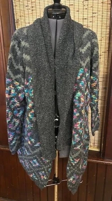 Suéter Colorido Gris Largo Medio Delantero Abierto Para Mujer Talla Grande 1X Foto 1 de 3