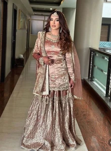 Salwar Kameez Pakistani Indian Wedding Party Wear Dress Bollywood Suit Sharara 1 - Picture 1 of 9
