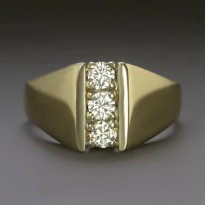 VINTAGE DIAMOND COCKTAIL RING WIDE SIGNET BAND 14k YELLOW GOLD RETRO ESTATE MENS - Picture 1 of 1