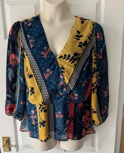 Monsoon teal green viscose floral print peplum blouse size 18 - Picture 1 of 4
