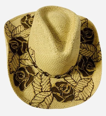 BULLHIDE Hat Co. Straw Cowboy Hat Fire Burned Floral Cowgirl Size Medium - Image 1 of 4