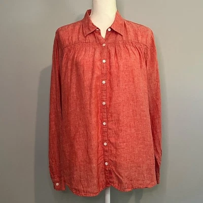 Top de lino Lands End para mujer XL/P 18-20 coral naranja manga larga ajustado Foto 1 de 4