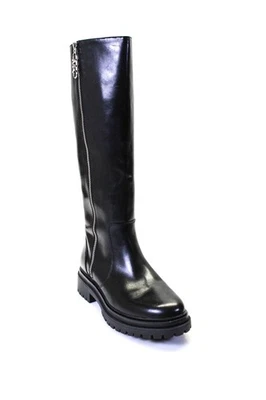 Botas Michael Micharl Kors Feminina Regan Lug Sola Joelho Alto Couro Preto Tamanho 10 - Imagem 1 de 4
