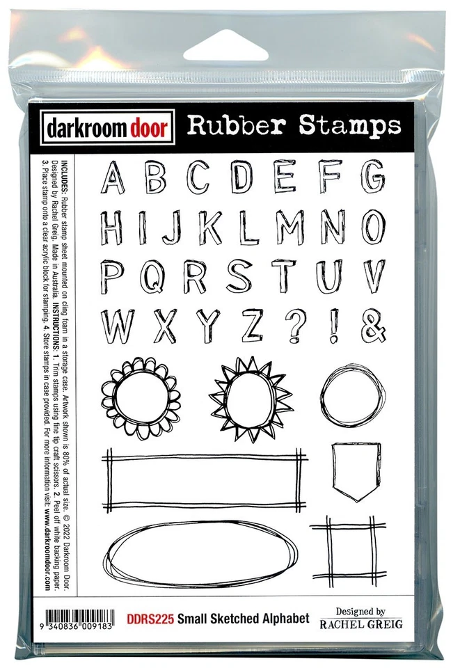 Darkrrom Door Cling Stamps 6.9"X4.5"-Small Sketched Alphabet -DDRS225