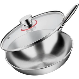 Tri-Ply 13 Inch Stainless Steel Wok Pan with Lid, Stir-Frying Pan,Induction W... - Bild 1 von 7