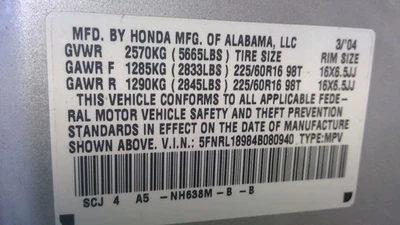 Grille Fits 02-04 ODYSSEY 3653748 Foto 1 de 4