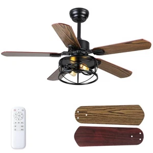 Farmhouse Ceiling Fan With Light And Remote 42" Rustic Flush Mount Ceiling Fans - Picture 1 of 8