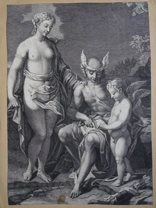 L´Education de l´Amour - Kupferstich n. Desplaces - Amor Mythologie Hermes 1730 - Picture 1 of 3