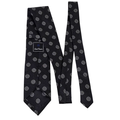 Corbata para hombre David Donahue 7 pliegues negra azul floral seda bordada diseñador Foto 1 de 4