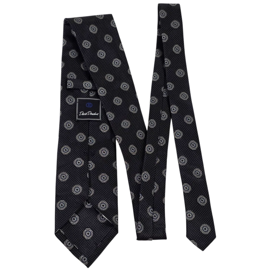 Corbata para hombre David Donahue 7 pliegues negra azul floral seda bordada diseñador Foto 1 de 4