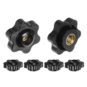 6pack Star Knobs M6 Thread 25mm Head Through Hole Brass Insert Hand Knob Black - Picture 1 of 7