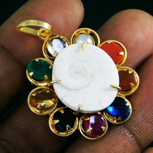 9 Planet Healing Gomti Chakra & Navratna Gemstone – Handmade Pendant Jewelry - Picture 1 of 8