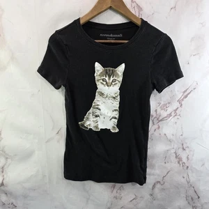 Norma Kamali T Shirt Womens XS Black Cat Tee Organic Cotton Short Sleeve Kitten - Picture 1 of 9