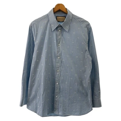 GUCCI Lido Interlocking GG stripe Long sleeve shirt Light blue white cotton - Image 1 of 4