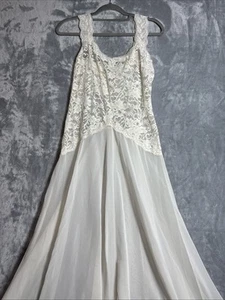 Vintage Victoria’s Secret Slip Dress Women Medium Ivory Satin Lace Maxi Nightie - Picture 1 of 14
