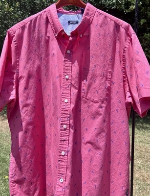 IZOD Shirt Men's XXL Pink Seahorse Print Short Sleeve Button Down Cotton Blend - Image 1 of 4