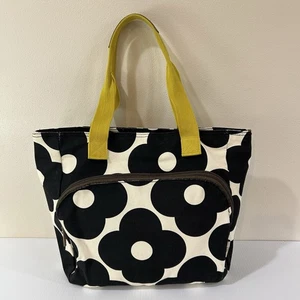 Orla Kiely Target Black White Canvas Spot Flower Yoga Tote Bag Yellow Handles - Picture 1 of 15