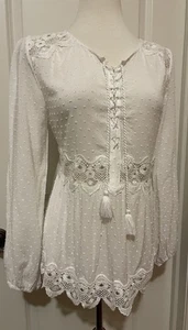 Top/Blusa Johnny Was Jade Blanco Crochetado Borla Detalles Talla M~ Elegante - Imagen 1 de 11