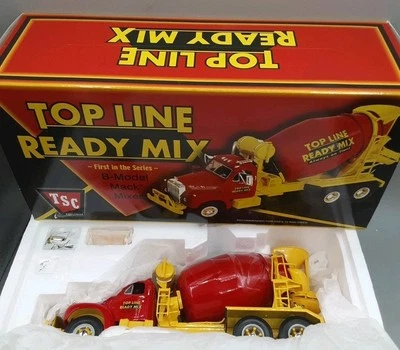 First Gear Top Line Ready Mix B-Model Mack Mixer 1/32 Red/Yellow - Image 1 of 4