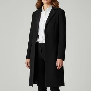 Grace schwarzer Mantel mit langem Revers Damen glitzernd tailliert und Satinkragen Größe 4 - Bild 1 von 15