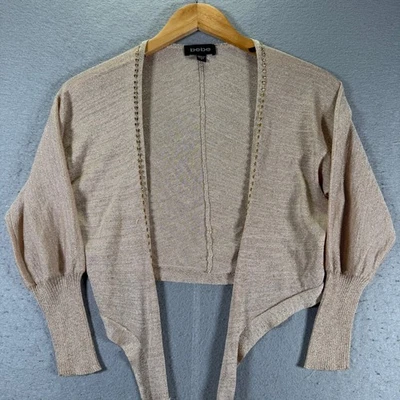 Bebe Women's Mocha Frost Bolero Shrug Gold Studded Silk Blend Cropped Small - Image 1 of 4